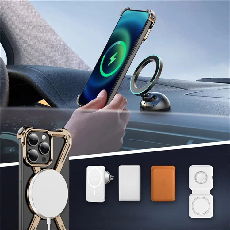 Custodia magnetica ruotante con supporto per iPhone 15 Pro Max, bumper in metallo, cover per telefono - Oro