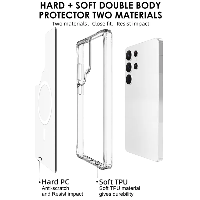 For Samsung Galaxy S25 Ultra Magnetic Case TPU+PC Clear Phone Cover