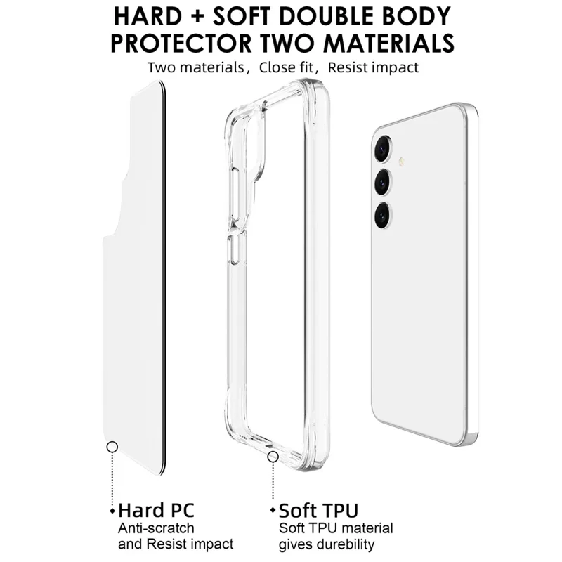 For Samsung Galaxy S25+ Case PC+TPU Dropproof Transparent Phone Cover