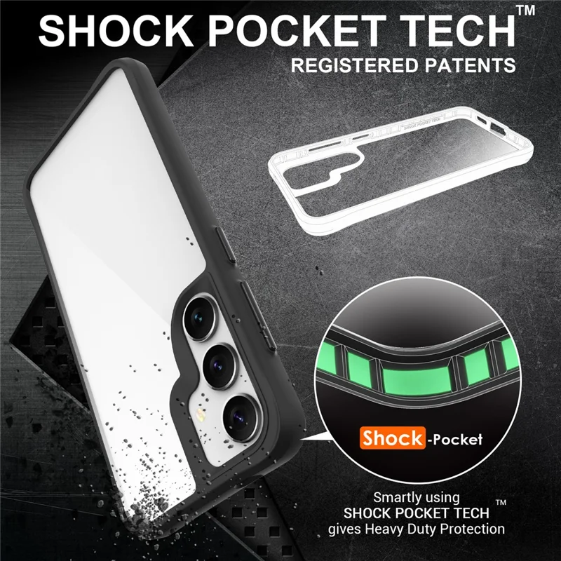 Capa híbrida rígida de PC e macia de TPU à prova de choques para Samsung Galaxy S25+ - Preta