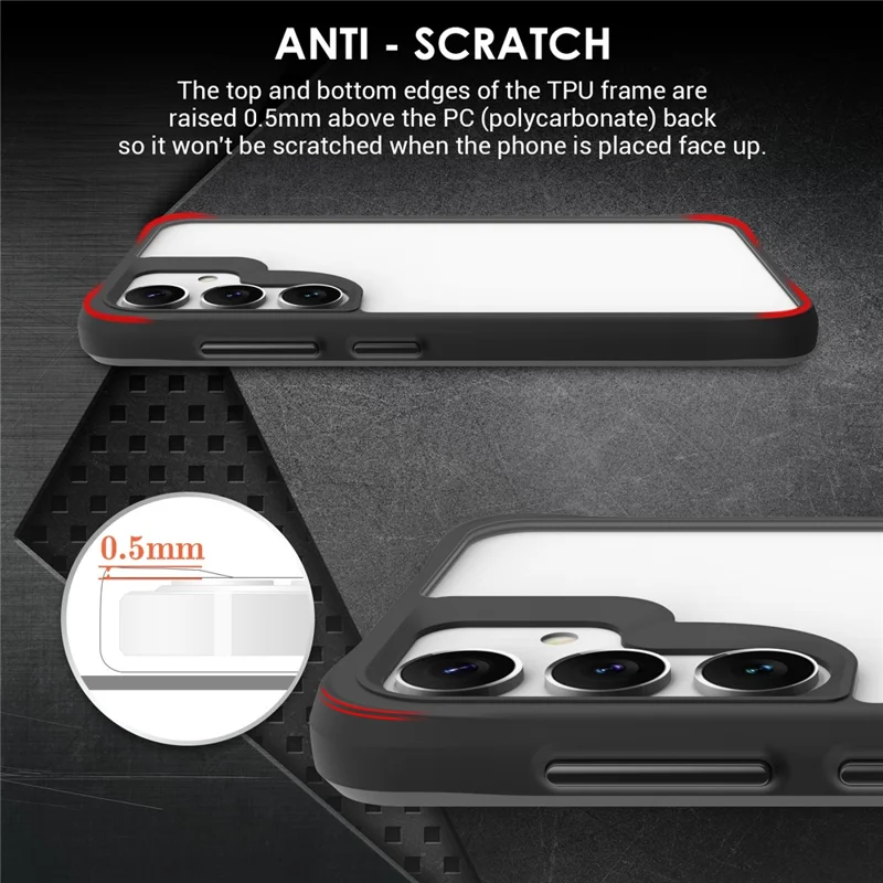 Capa híbrida rígida de PC e macia de TPU à prova de choques para Samsung Galaxy S25+ - Preta