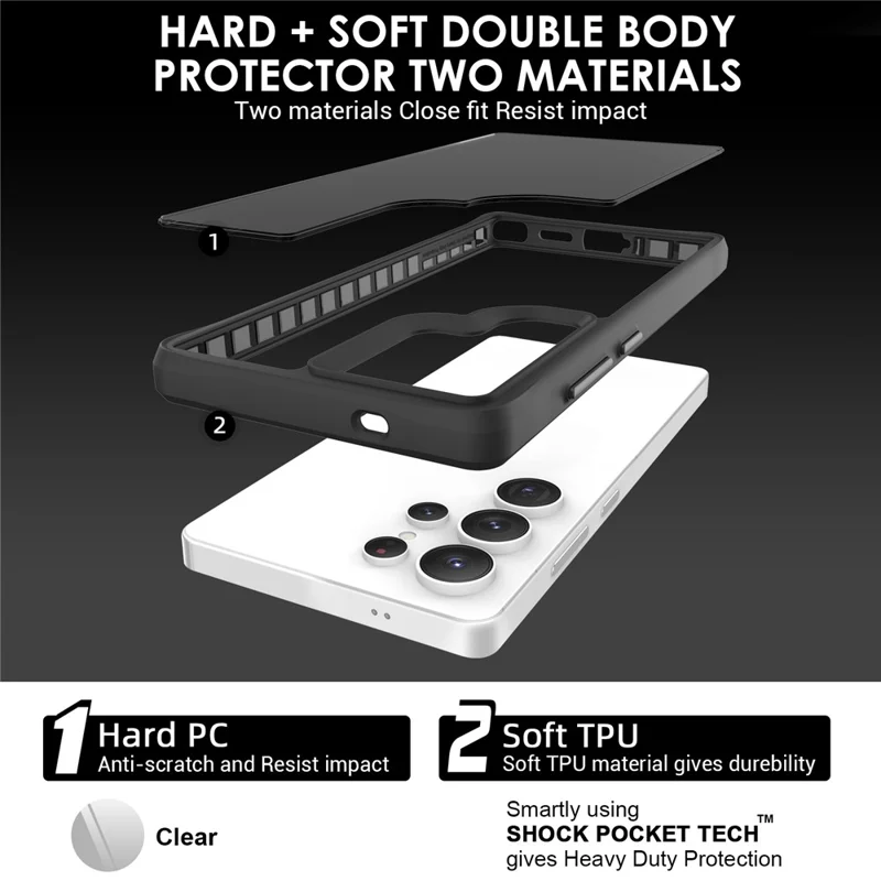 For Samsung Galaxy S25 Ultra Case Hybrid Hard PC Soft TPU Shockproof Phone Cover - Black