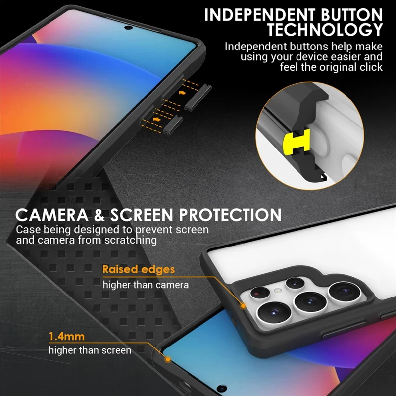 For Samsung Galaxy S25 Ultra Case Hybrid Hard PC Soft TPU Shockproof Phone Cover - Black