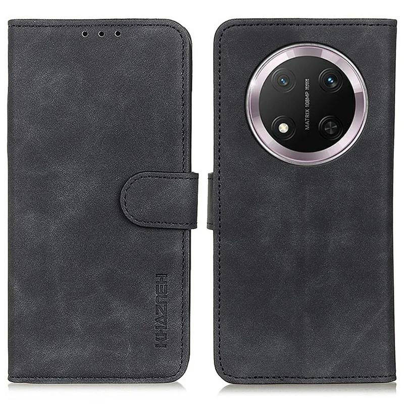KHAZNEH For Honor Magic7 Lite 5G / X9c 5G / X60 Pro 5G Case PU Leather Retro Texture Phone Cover - Black