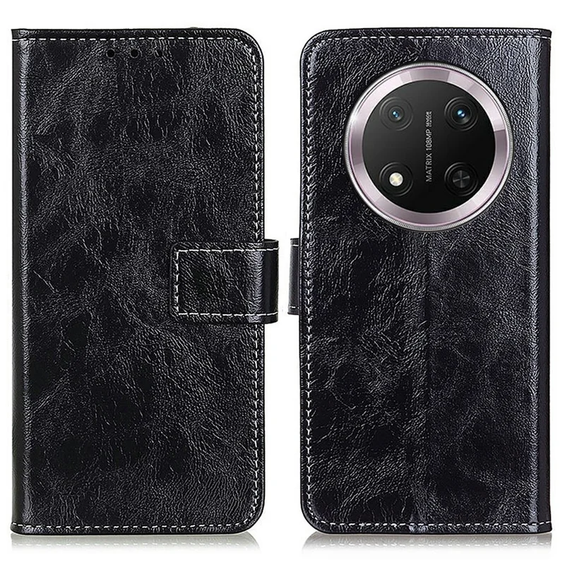 For Honor Magic7 Lite 5G / X9c 5G / X60 Pro 5G Leather Case Wallet Phone Cover Crazy Horse Texture - Black
