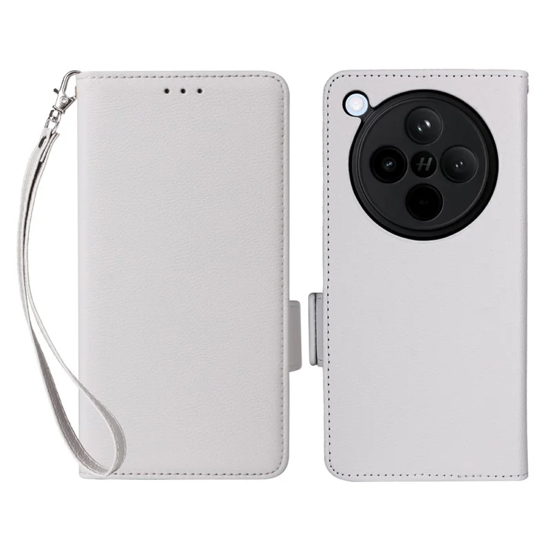For Oppo Find X8 5G Case with Wrist Strap Litchi Texture PU Leather Wallet Phone Cover - White