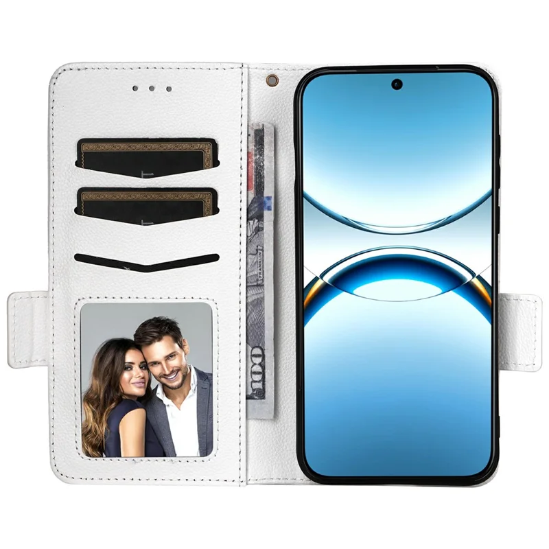 For Oppo Find X8 5G Case with Wrist Strap Litchi Texture PU Leather Wallet Phone Cover - White