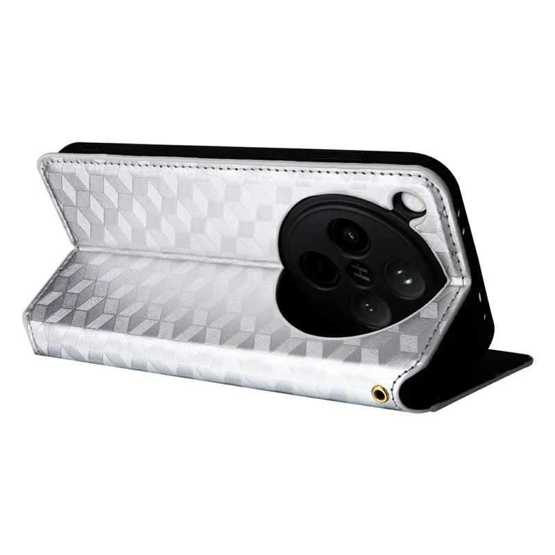 For Oppo Find X8 5G Wallet Case Rhombus Imprinted Leather Phone Cover - Silver