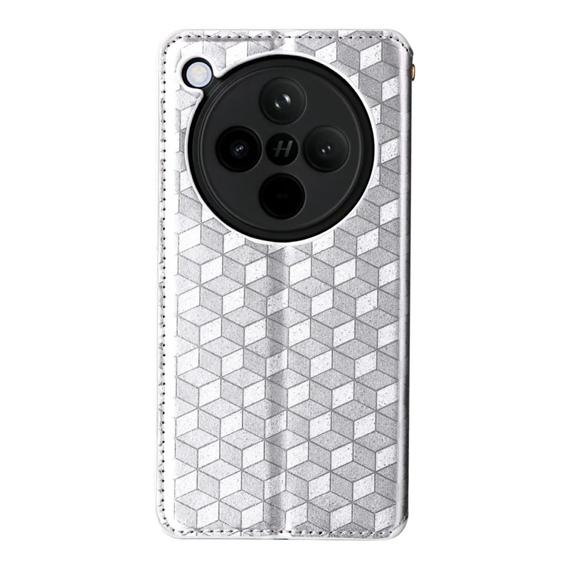 For Oppo Find X8 5G Wallet Case Rhombus Imprinted Leather Phone Cover - Silver
