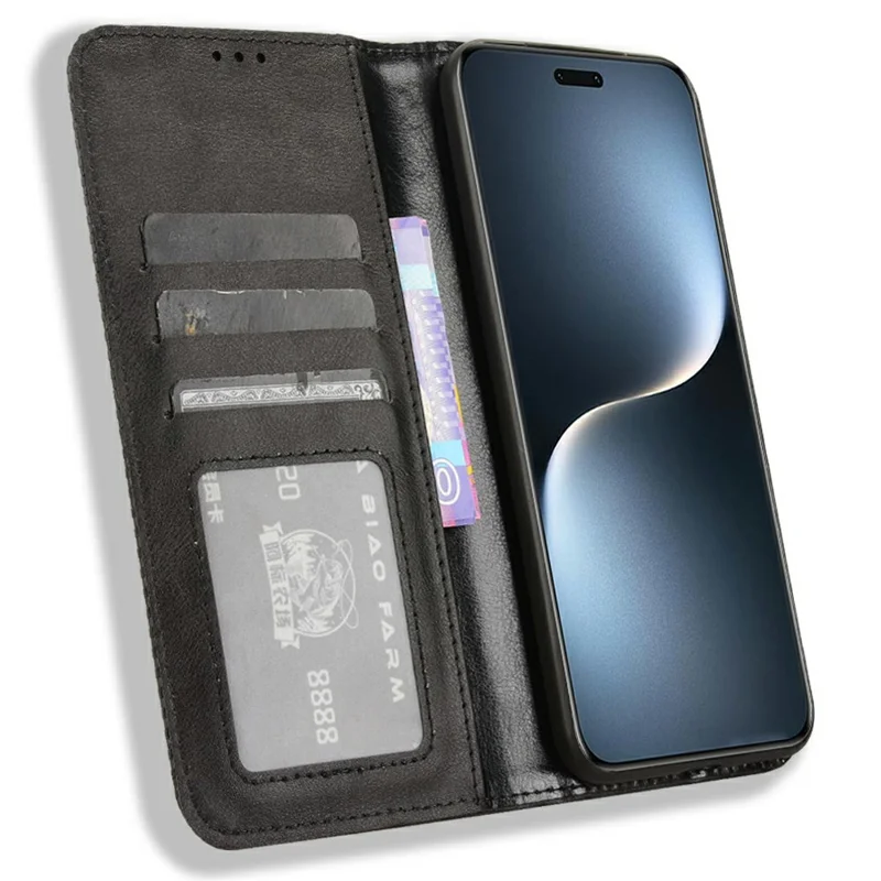 Til Honor Magic7 Pro 5G Læderetui Med Wallet Og Ståfunktion, Retrostruktur, Telefonbeskyttelse - Sort