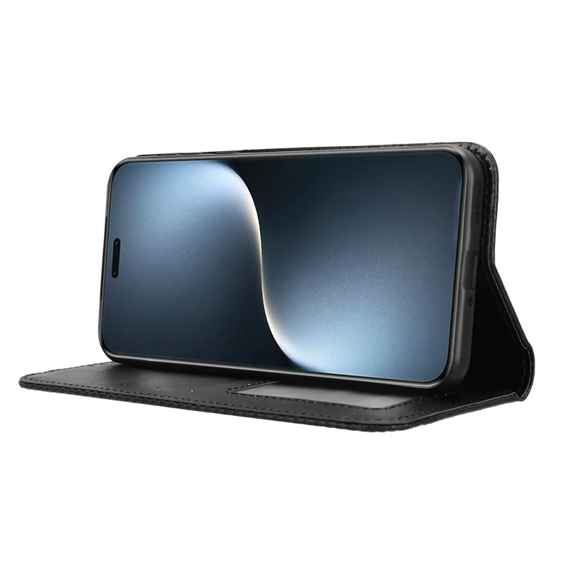 Til Honor Magic7 Pro 5G Læderetui Med Wallet Og Ståfunktion, Retrostruktur, Telefonbeskyttelse - Sort