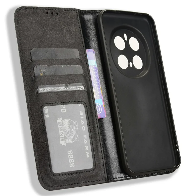 Til Honor Magic7 Pro 5G Læderetui Med Wallet Og Ståfunktion, Retrostruktur, Telefonbeskyttelse - Sort