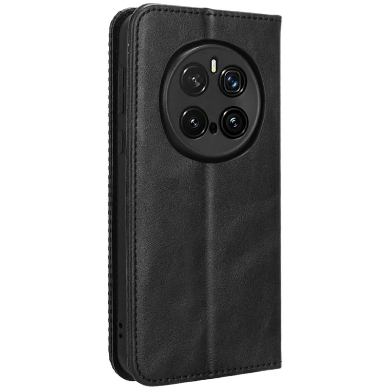 Til Honor Magic7 Pro 5G Læderetui Med Wallet Og Ståfunktion, Retrostruktur, Telefonbeskyttelse - Sort