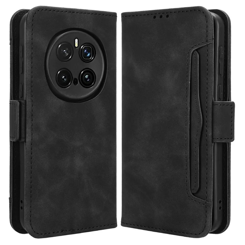 Til Honor Magic7 Pro 5G Læderetui Telefonwalletdæk med flere kortfag - Sort