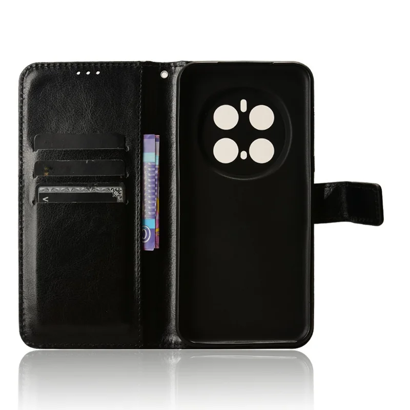 For Honor Magic7 Pro 5G Case Crazy Horse Texture PU Leather Phone Wallet Cover - Black