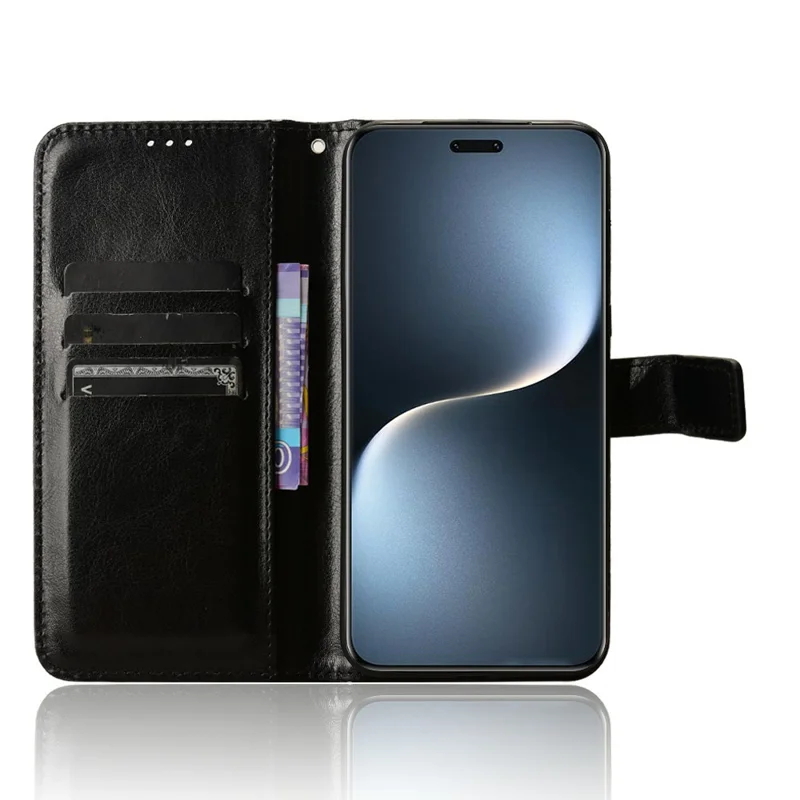 For Honor Magic7 Pro 5G Case Crazy Horse Texture PU Leather Phone Wallet Cover - Black