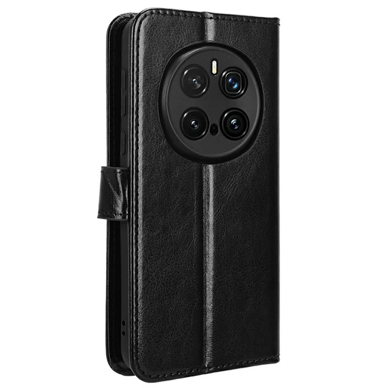 For Honor Magic7 Pro 5G Case Crazy Horse Texture PU Leather Phone Wallet Cover - Black