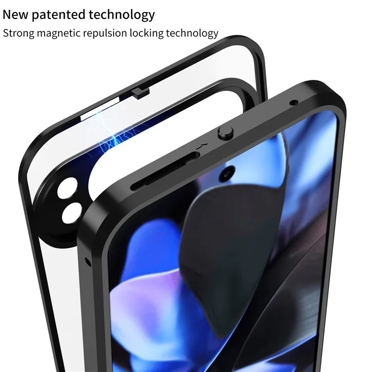 Для Google Pixel 9 Pro XL матовый чехол из алюминиевого сплава + ПК крышка телефона с всплывающей защелкой - черный