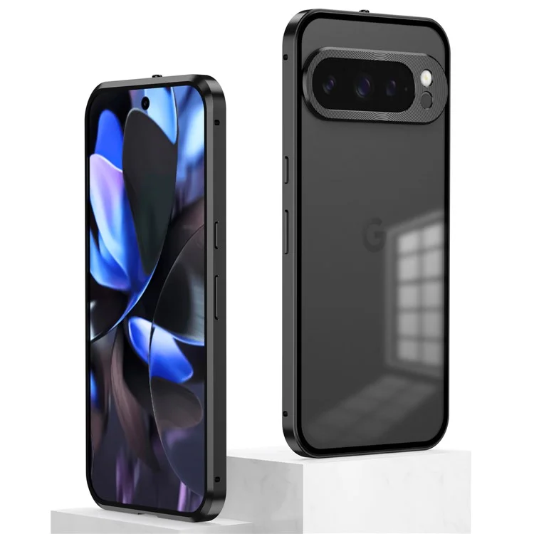 Для Google Pixel 9 Pro XL матовый чехол из алюминиевого сплава + ПК крышка телефона с всплывающей защелкой - черный
