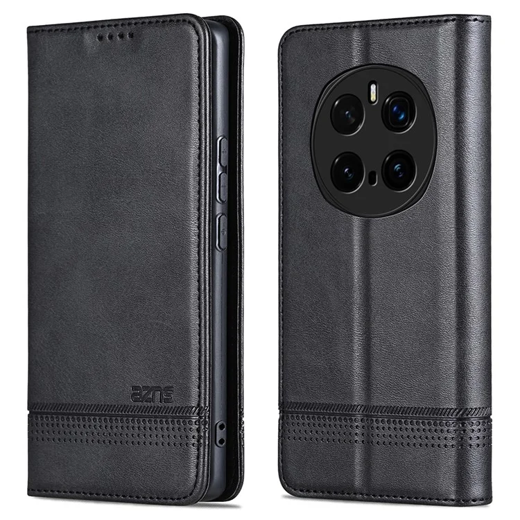 AZNS For Honor Magic7 Pro 5G Case Cowhide Texture PU Leather Wallet Phone Cover - Black