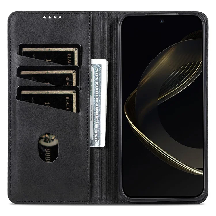 AZNS For Honor Magic7 Pro 5G Case Cowhide Texture PU Leather Wallet Phone Cover - Black
