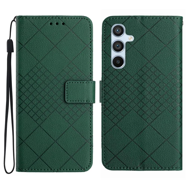 For Samsung Galaxy A26 5G Wallet Phone Case Imprint PU Leather Flip Folio Cover - Green