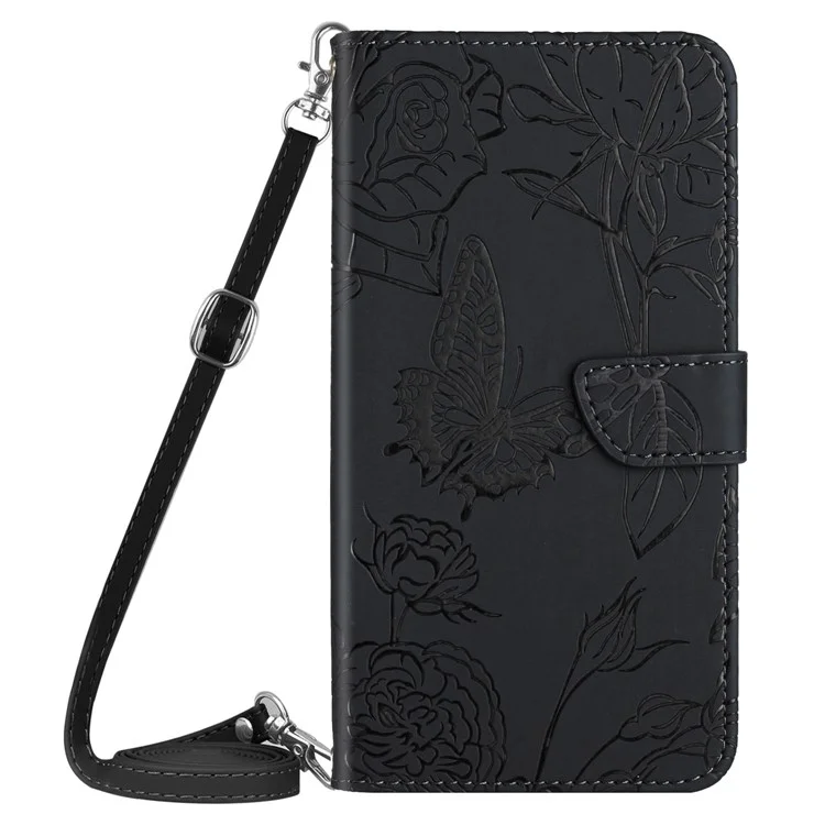 Custodia per Samsung Galaxy A26 5G Antiurto Copertina in Pelle Farfalla Fiore Impresso - Nero