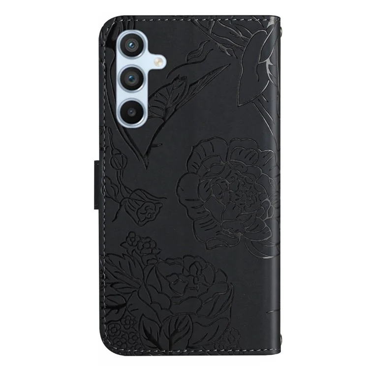 Custodia per Samsung Galaxy A26 5G Antiurto Copertina in Pelle Farfalla Fiore Impresso - Nero