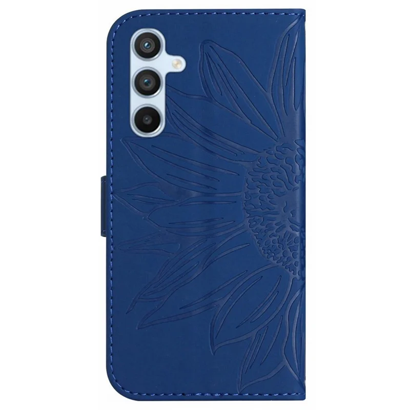 For Samsung Galaxy A26 5G Case Sunflower Imprint Leather Wallet Phone Cover with Wrist Strap - Sapphire