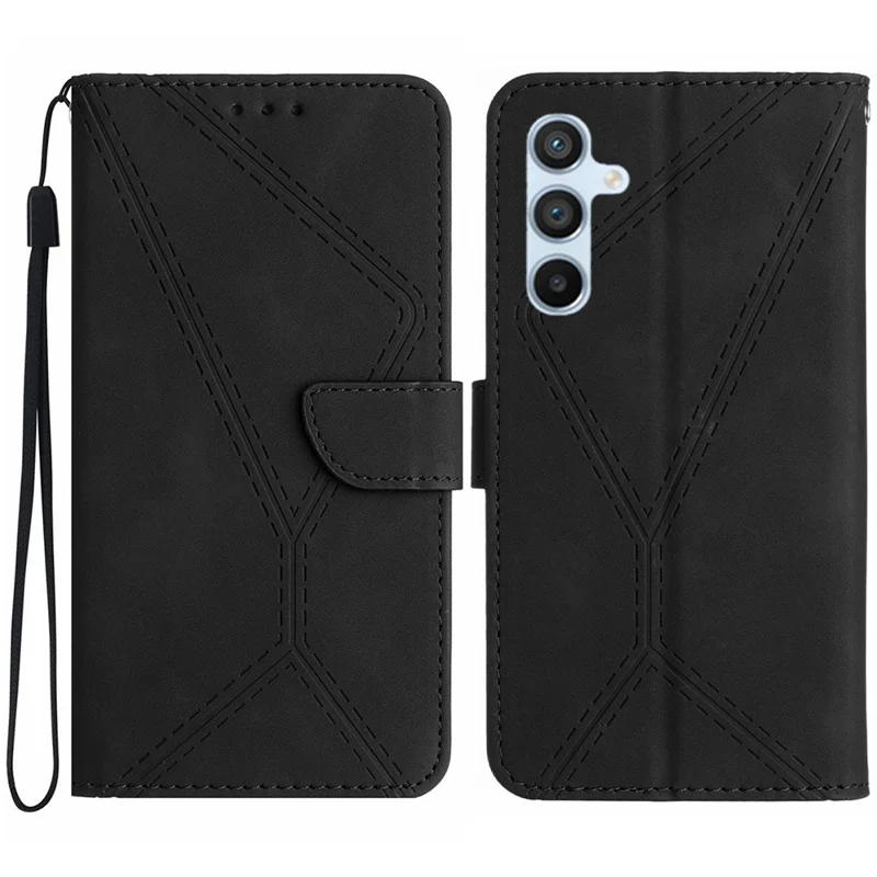 Für Samsung Galaxy A26 5G Hülle Skin-Touch Lines PU Leder Flip Handyhülle - Schwarz