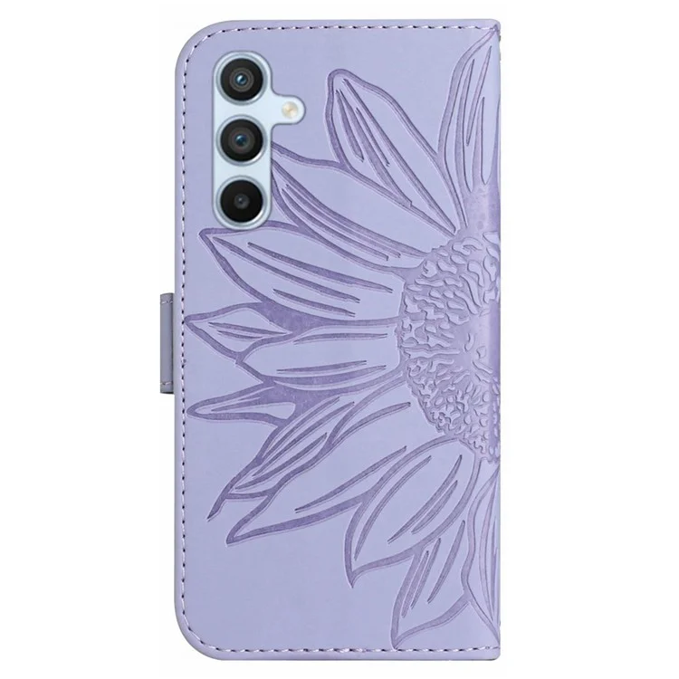 Coque HT04 pour Samsung Galaxy A56 5G, motif tournesol, en cuir PU, avec dragonne longue - Violet clair