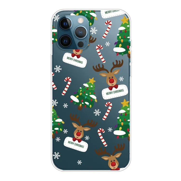 Flexible TPU Cover for iPhone 14 Pro, Christmas Pattern Printing Well-protected Cell Phone Case - Cane Deers