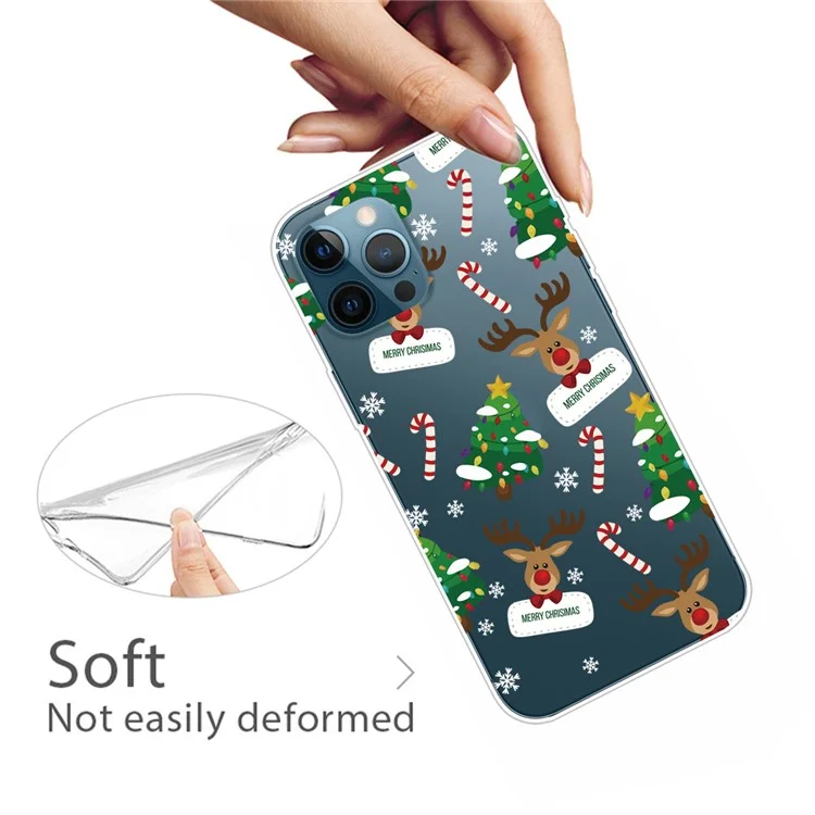 Flexible TPU Cover for iPhone 14 Pro, Christmas Pattern Printing Well-protected Cell Phone Case - Cane Deers