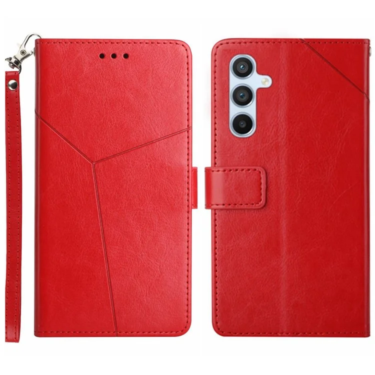 Für Samsung Galaxy A56 Hülle Y-förmige Linien Prägung Leder Handyhülle - Rot