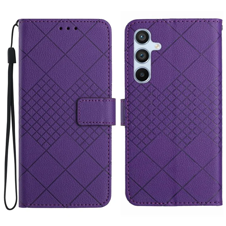 Capa carteira para Samsung Galaxy A56 em couro PU com relevo - Roxo escuro