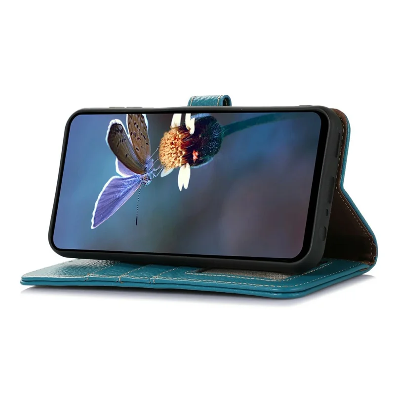 For Honor Magic7 Lite 5G / X9c 5G / X60 Pro 5G Case RFID Blocking Genuine Cow Leather Phone Cover Litchi Texture - Blue