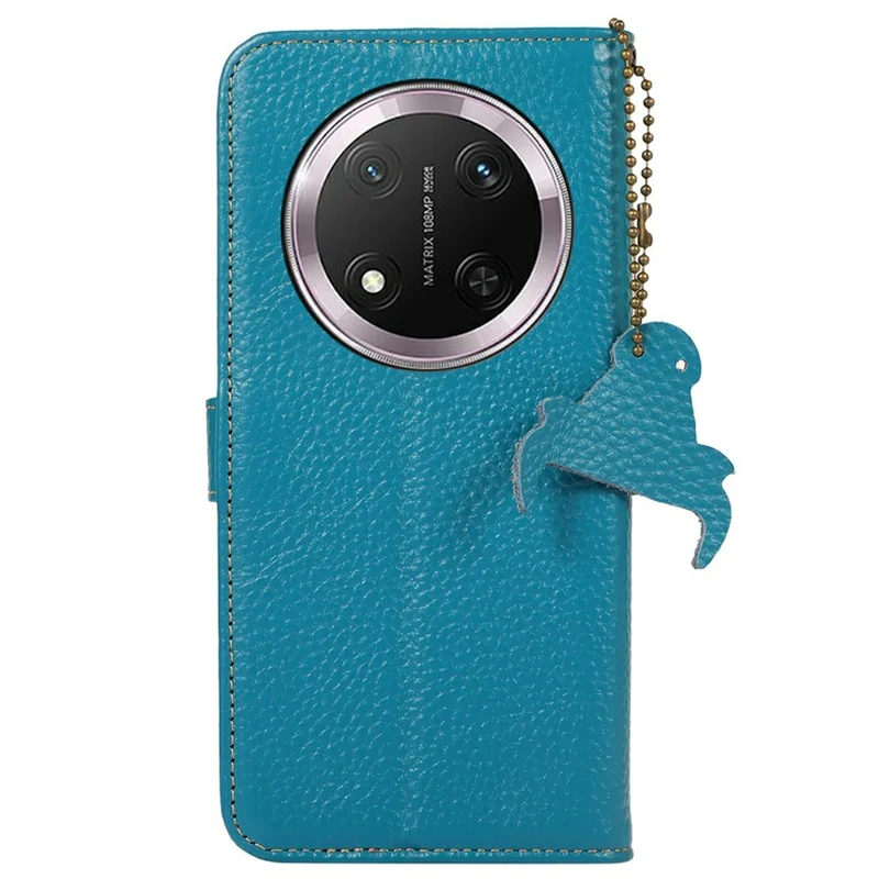 For Honor Magic7 Lite 5G / X9c 5G / X60 Pro 5G Case RFID Blocking Genuine Cow Leather Phone Cover Litchi Texture - Blue