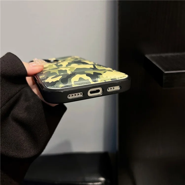 For iPhone 16 Plus Case Camo Puffer Jacket Leather+TPU 3D Protective Cover - Green