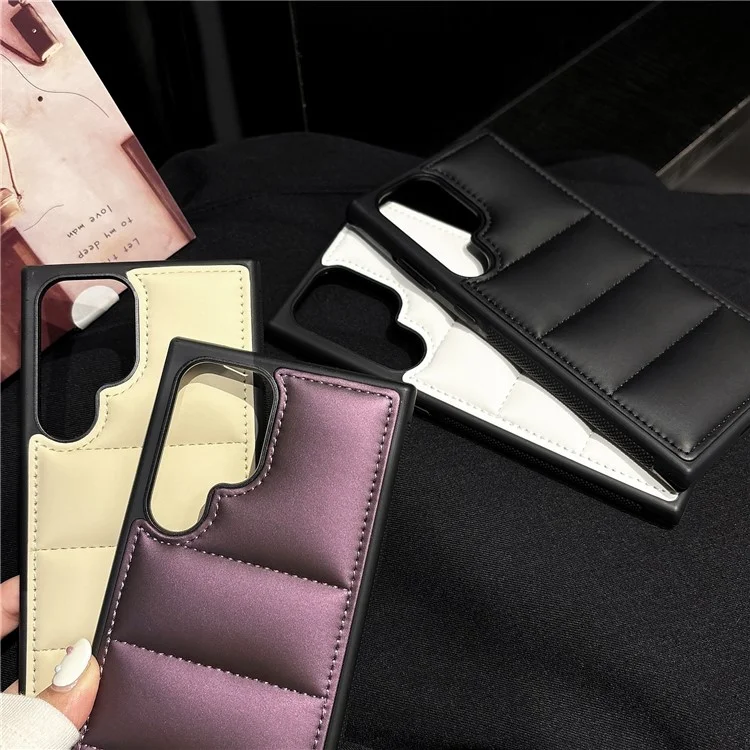 Étui pour Samsung Galaxy S24 Ultra en cuir matelassé et TPU au toucher doux - Noir