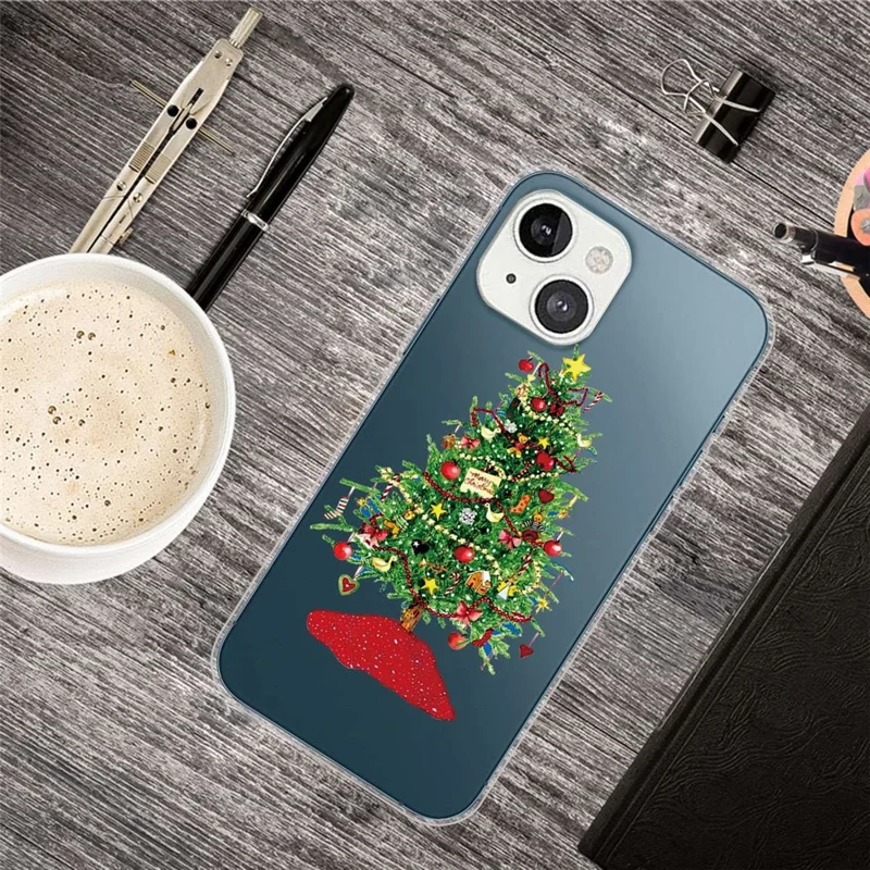 Per iPhone 14 Christmas Pattern Printing Phone Case Soft TPU Shockproof Protective Back Cover - Christmas Tree with Gifts