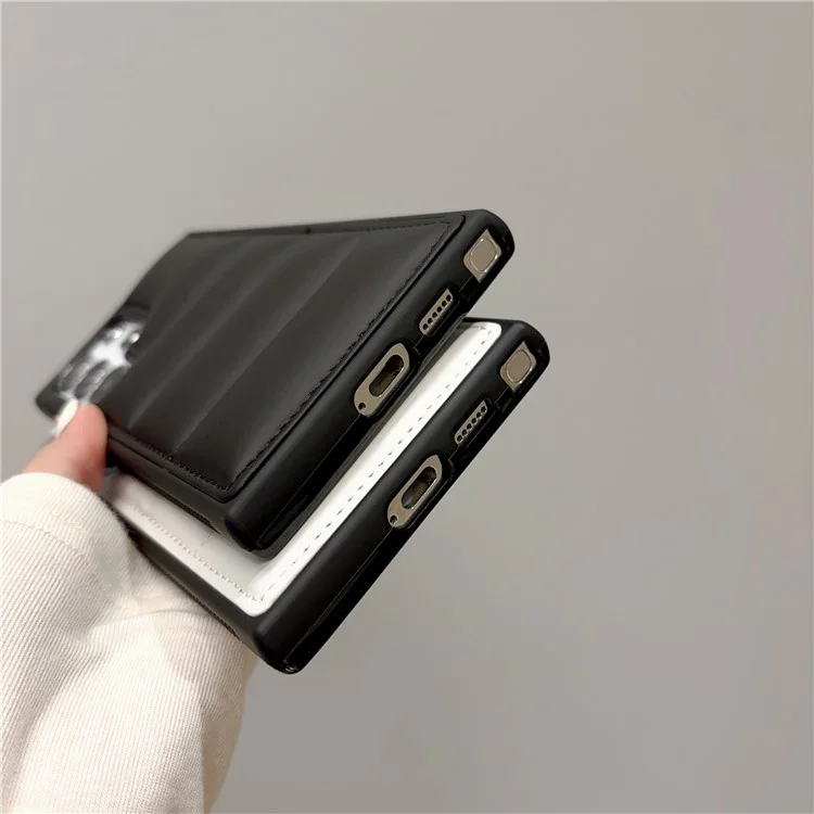 For Samsung Galaxy S23 Ultra Case Puffer Jacket Leather+TPU Soft Touch Phone Cover - Black
