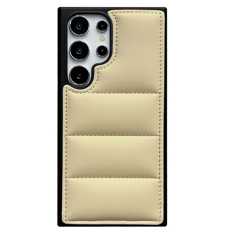 For Samsung Galaxy S23 Ultra Case Puffer Jacket Leather+TPU Soft Touch Phone Cover - Yellow