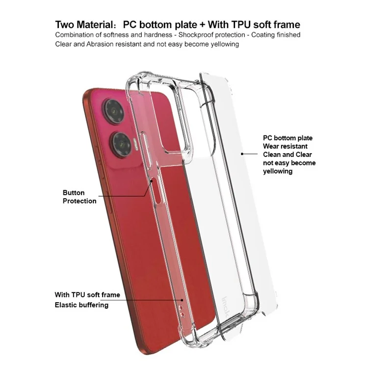 IMAK чехол для Motorola Moto G35 5G, ударопрочный прозрачный чехол из ПК+ТПУ