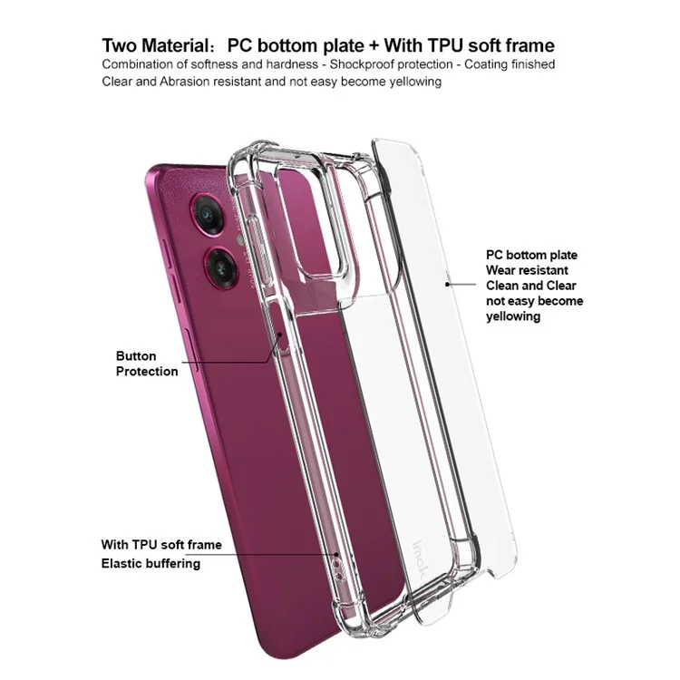 Funda IMAK para Motorola Moto G55 5G, carcasa de PC+TPU a prueba de golpes, cubierta de teléfono transparente