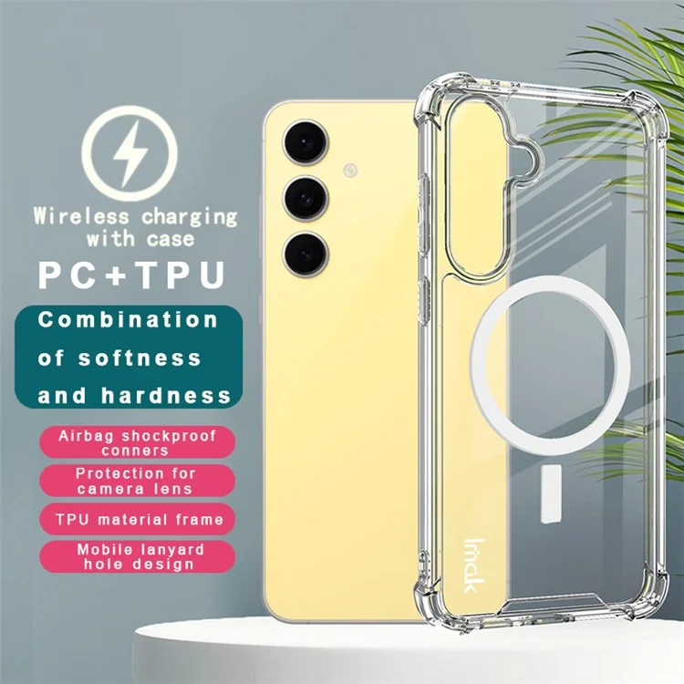 Funda transparente IMAK para Samsung Galaxy S24 FE compatible con MagSafe, resistente a golpes, cubierta de teléfono de PC+TPU.