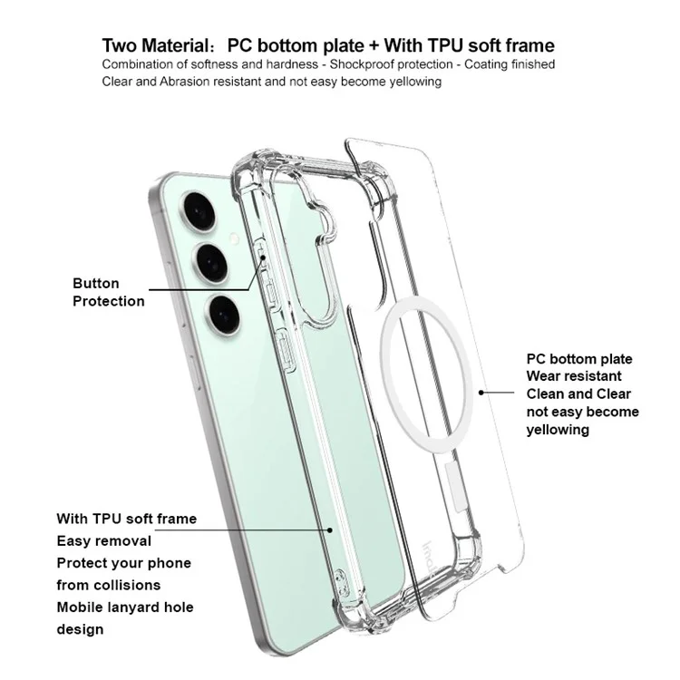 Funda transparente IMAK para Samsung Galaxy S24 FE compatible con MagSafe, resistente a golpes, cubierta de teléfono de PC+TPU.