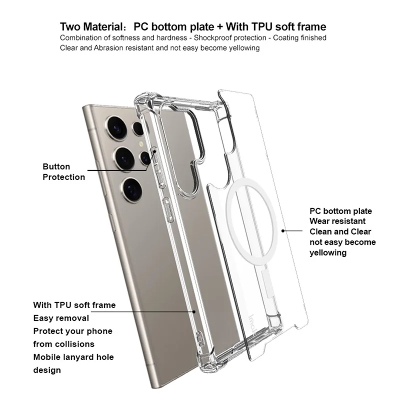 IMAK For Samsung Galaxy S24 Ultra Magnetic Case Shockproof PC+TPU Clear Phone Cover