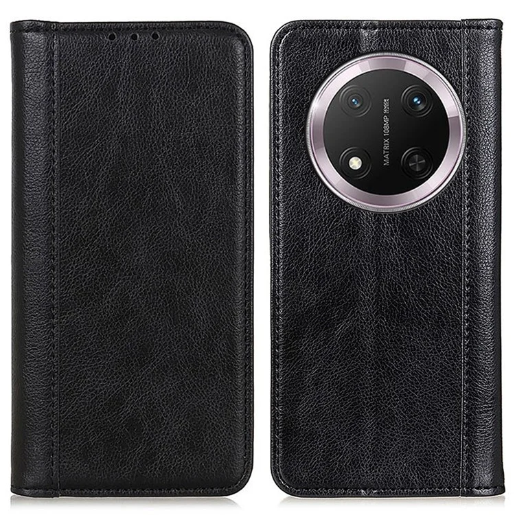 Capa de suporte para telefone For Honor X9c 5G / X60 Pro 5G, em couro dividido com textura de lichia - Preto