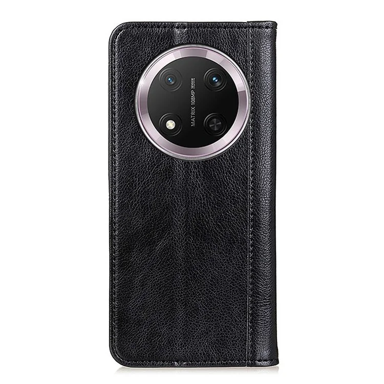 Capa de suporte para telefone For Honor X9c 5G / X60 Pro 5G, em couro dividido com textura de lichia - Preto