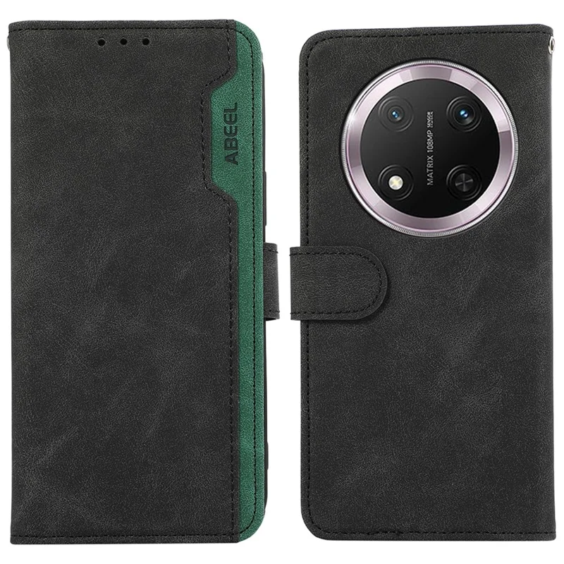 ABEEL For Honor Magic7 Lite 5G / X9c 5G / X60 Pro 5G Case Color Splicing Leather Flip Phone Cover RFID Blocking - Black